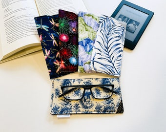 Ready to Ship. Glasses Sunglasses Reader Case. Padded Soft Travel Sleeve.  Cotton. Gift. Birds Bees Leaves Ladies