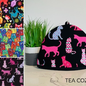 Cat Kittens Tea Cosy. Insulated Classic, Teapot Cozy Warmer. Padded Covers.  Silver Charm.  Washable Cotton. Handmade.