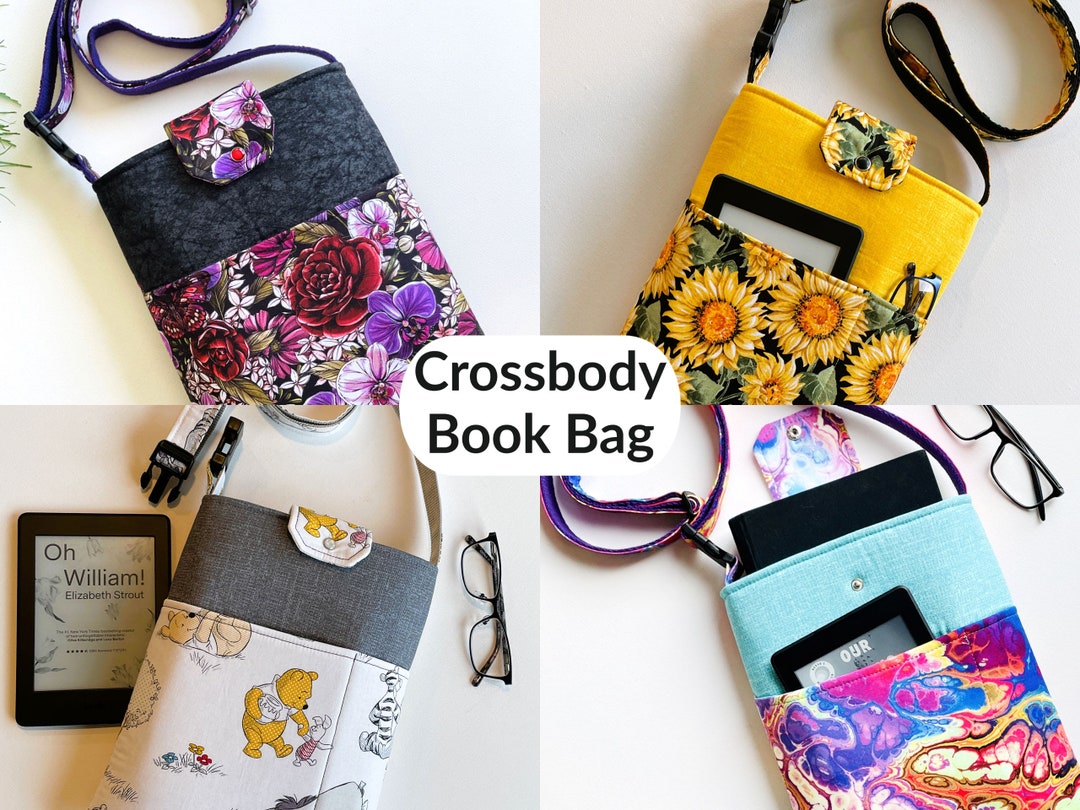 Custom Pick Your Print. Book Sleeve Crossbody Bag, Pockets. Fits Kindle