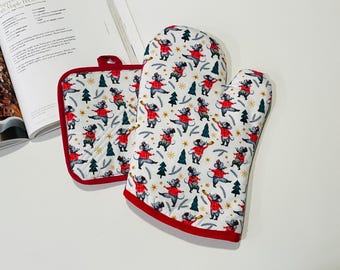 Ready to Ship. Christmas Nutcrackers Mouse Dancing Soldier. Oven Mitt, Potholders Gift Set. Thick Quilted.