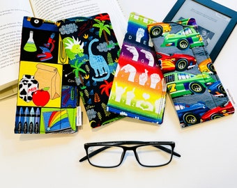 Ready to Ship. Glasses Sunglasses Reader Case. Padded Soft Travel Sleeve.  Cotton. Gift. School Dino Hotwheels