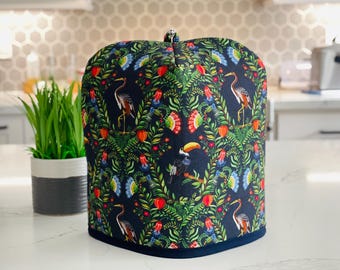 34oz Bodum Pour Over Coffee Maker. Cosy Warmer. Padded Cozy Covers. Insulated. Silver Charm. Tropical Birds Tucans and Cranes.