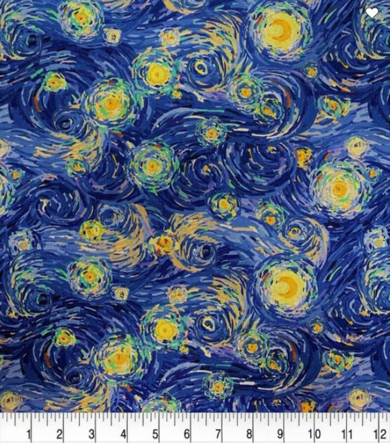 Starry Night Swirls. 100 Cotton Fabric by the Yard. Half Etsy