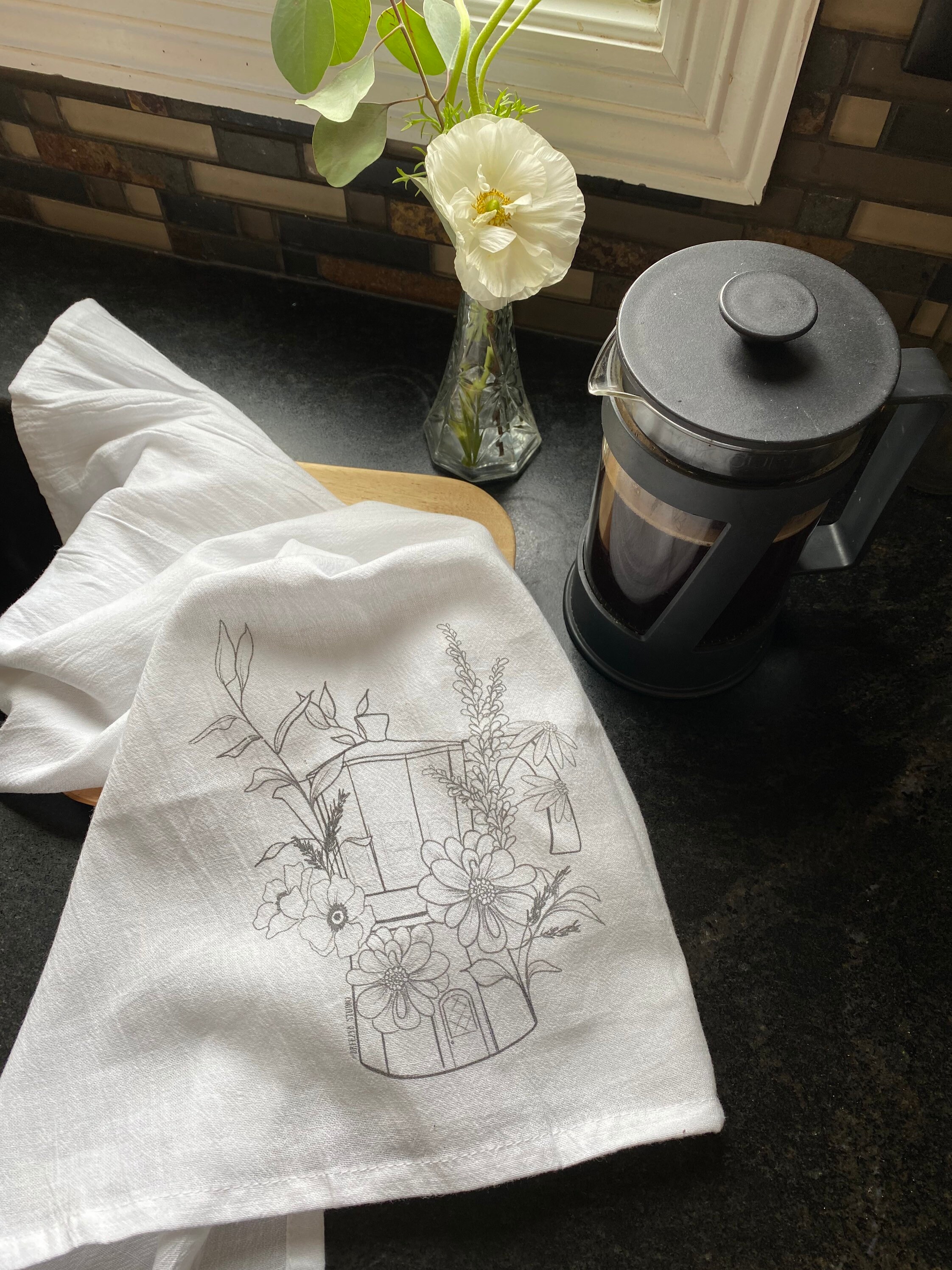 Hand Embroidered Espresso Coffee Kitchen Towel