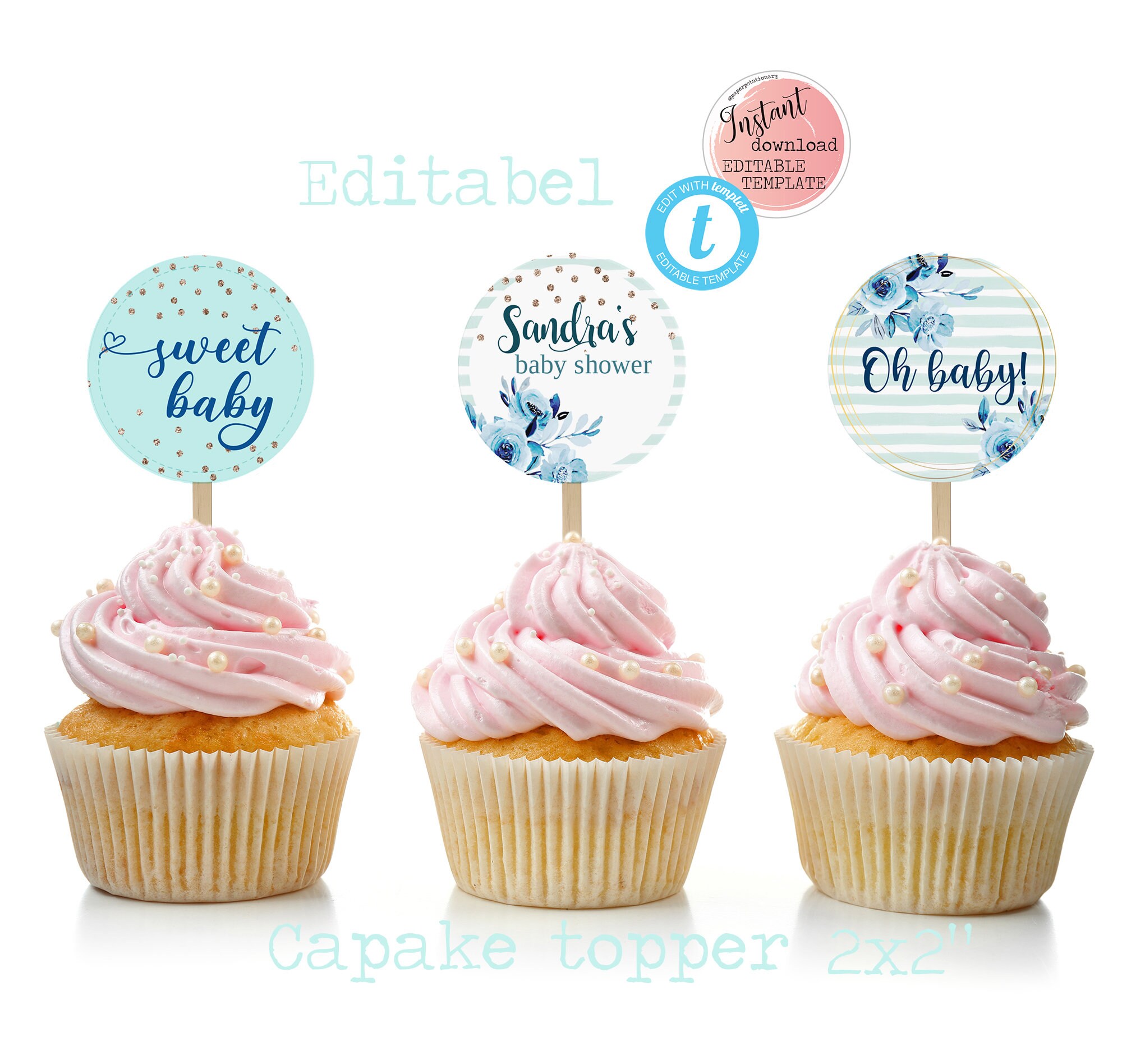 Oh Baby sweet Cupcake Toppers Baby Shower Printable Cupcake Etsy
