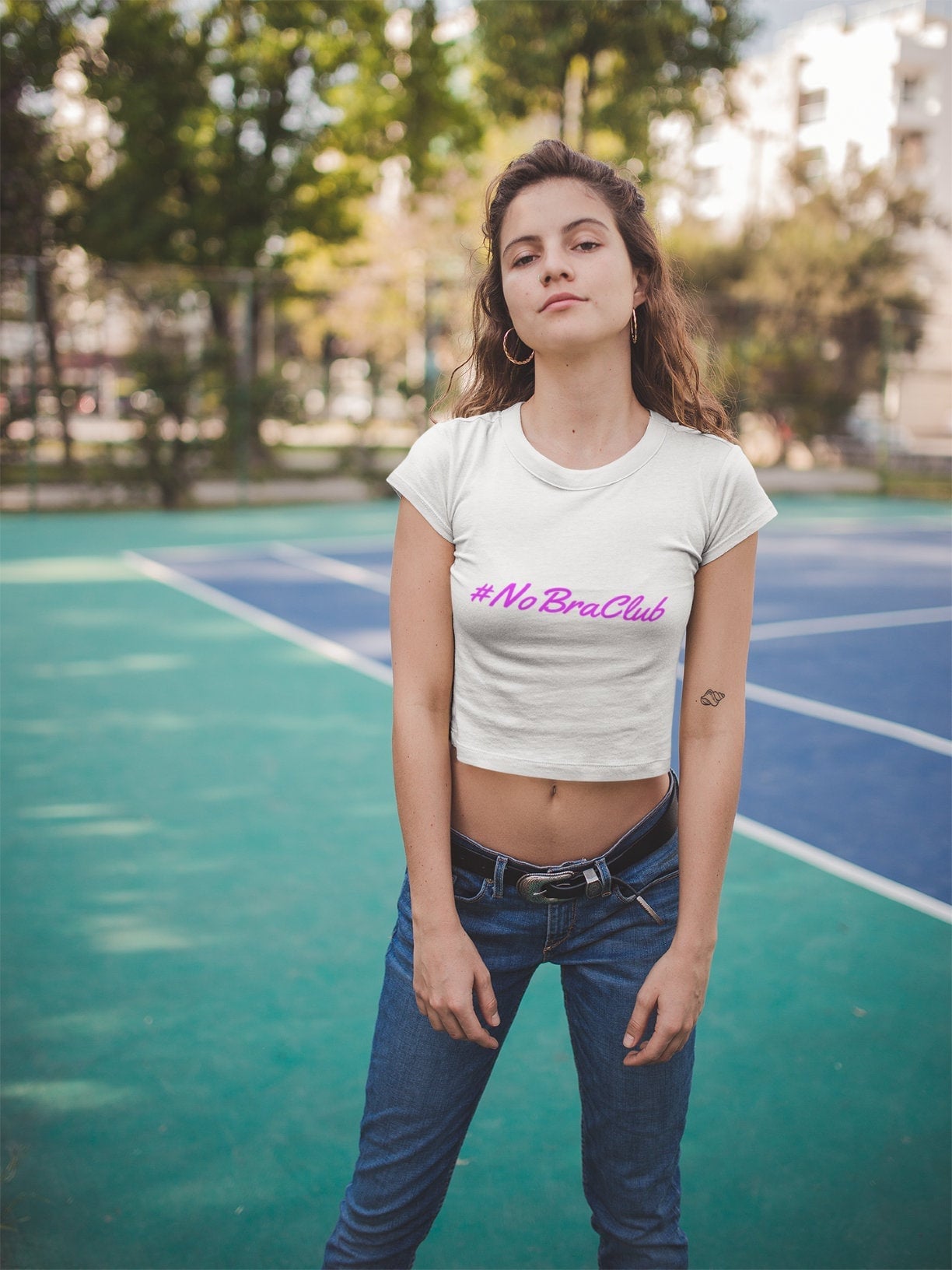 No Bra Club Crop Top, Naughty Girl Shirt, Casual Cute Shirt 