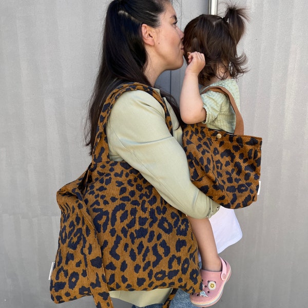 Mama Tochter Leopard Set | Tragetasche Leopardenmuster | Shopper | Einkaufstasche | Shopping Bag | Partnerlook | Tote Bag Leo | Retro 50er