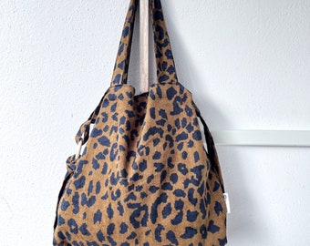 Tote Bag Leopard Print | Handmade Ladies Shoulder Bag Reusable for Her | Retro 50s Leo Shopping Bag Gift