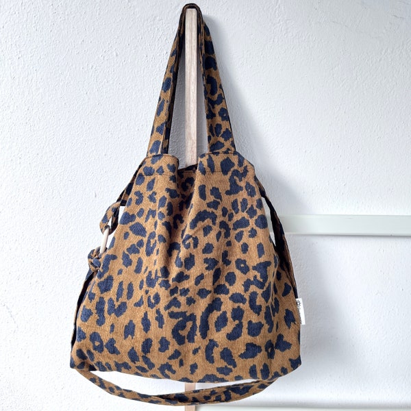 Tote Bag Carrying Bag Leopard Print | Handmade Women's Shoulder Bag Reusable for Her | Retro 50s Leo shopping bag gift