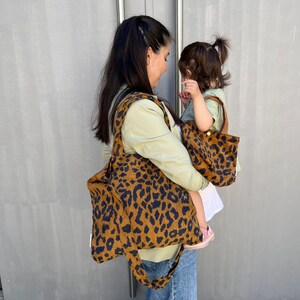 Tote Bag Tragetasche Leopardenmuster Handgemachte Damen Schultertasche Wiederverwendbar für Sie Retro 50s Leo Einkaufstasche Geschenk MAMA & MINI Leo