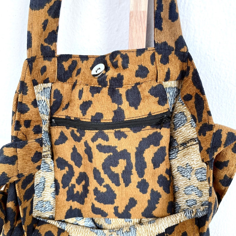 Tote Bag Tragetasche Leopardenmuster Handgemachte Damen Schultertasche Wiederverwendbar für Sie Retro 50s Leo Einkaufstasche Geschenk Bild 5