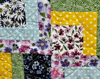 Spring Chutes and Squares Quilt | Floral Patchwork | Bright Garden Quilt