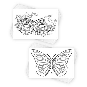 COLORpockit 4x6 Postcard Coloring Book Card 2 Deck Bundle with Mask Mania and Butterflies Too