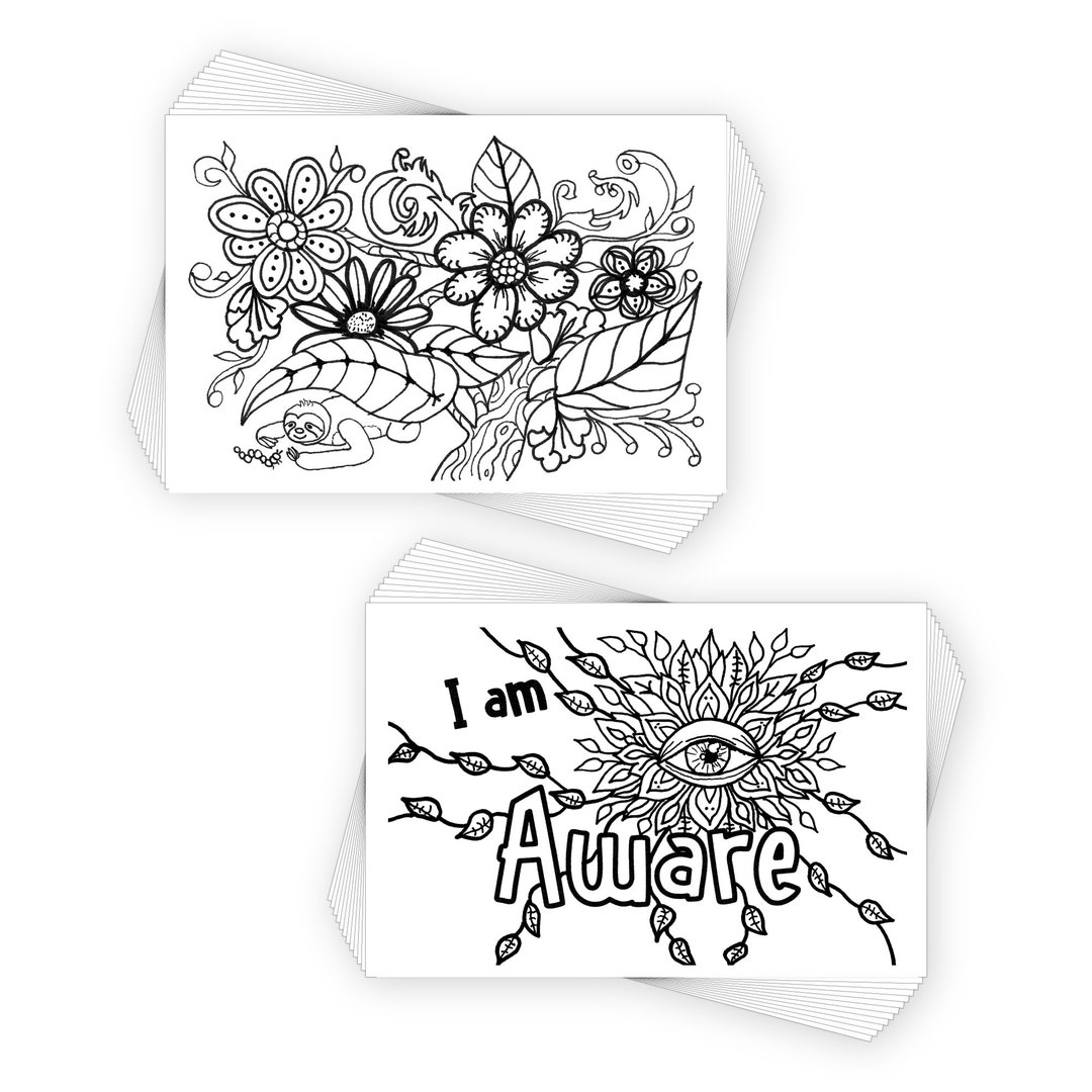 COLORpockit 4x6 Coloring Postcard Decks - Round & Round & Floral Fun, 24 Cards Total For Portable Coloring Kit