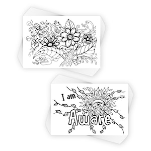 COLORpockit 4x6 Postcard Coloring Book Card 2 Deck Bundle with Find Your Serenity and Affirmations