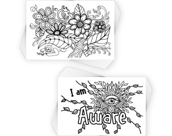 COLORpockit 4x6 Postcard Coloring Book Card 2 Deck Bundle with Find Your Serenity and Affirmations