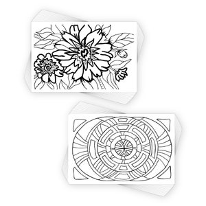 COLORpockit 4x6 Postcard Coloring Book Card 2 Deck Bundle with Round & Round and Floral Fun.