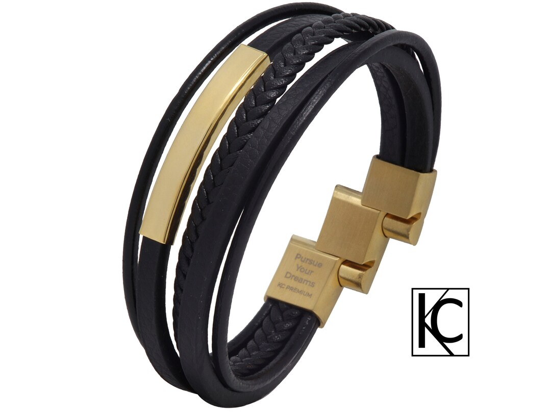 David Yurman Streamline® Leather Bar ID Bracelet with 18K Gold Jewelry &  Accessories - Bloomingdale's | Genuine leather bracelet, Mens gold bracelets,  Mens gold jewelry