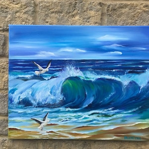 Oil painting &quot;Wave and seagulls&quot;