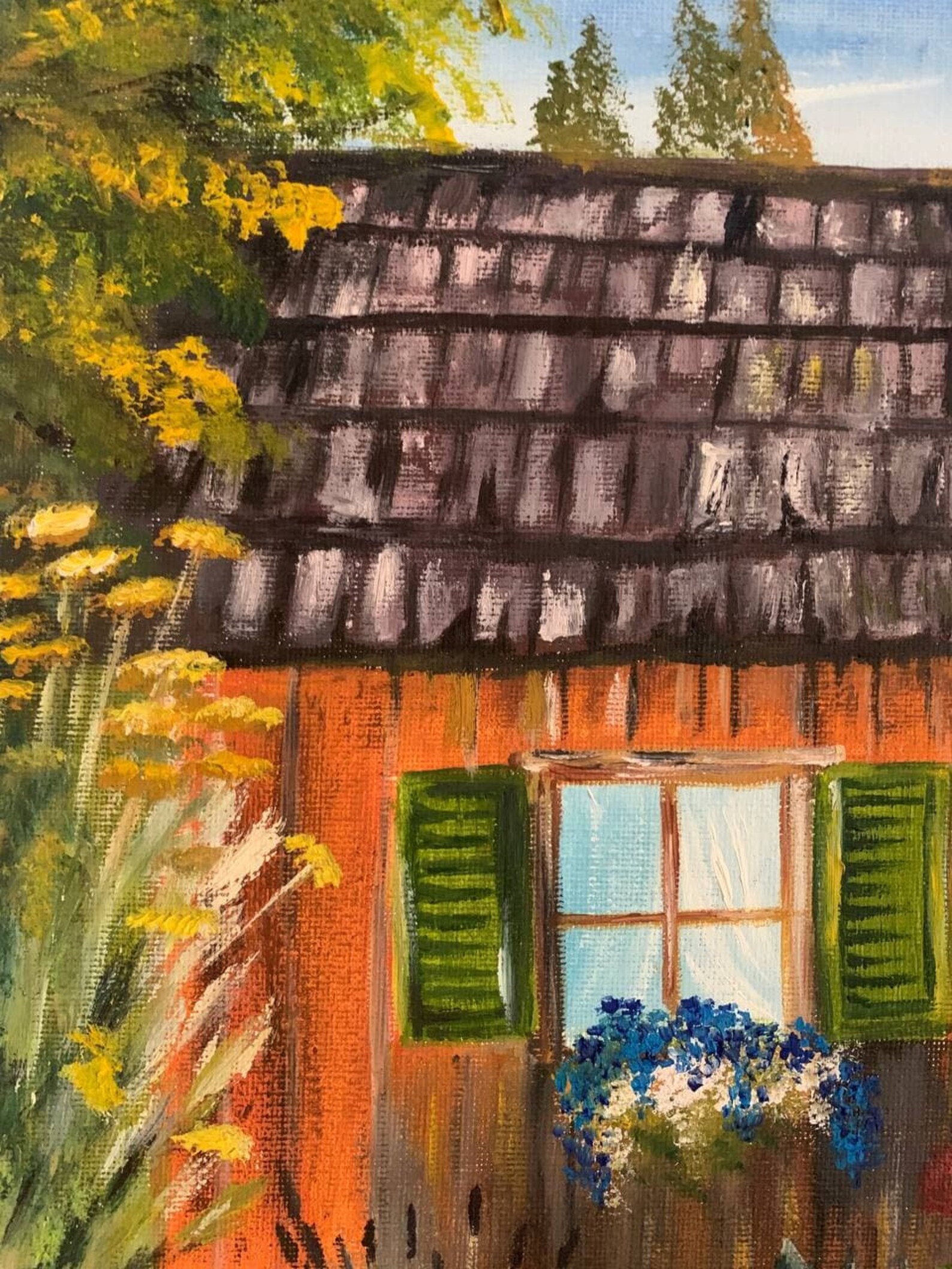 Oil Painting house in the Mountains Etsy