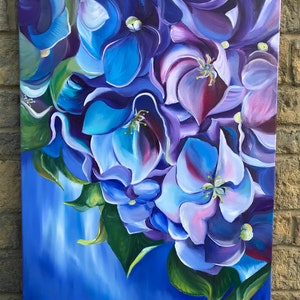 Hydrangea Oil Painting, Wall Art, Flower Home Decor, Floral Botanical painting, Hydrangea Large painting, Flower Art, Modern art