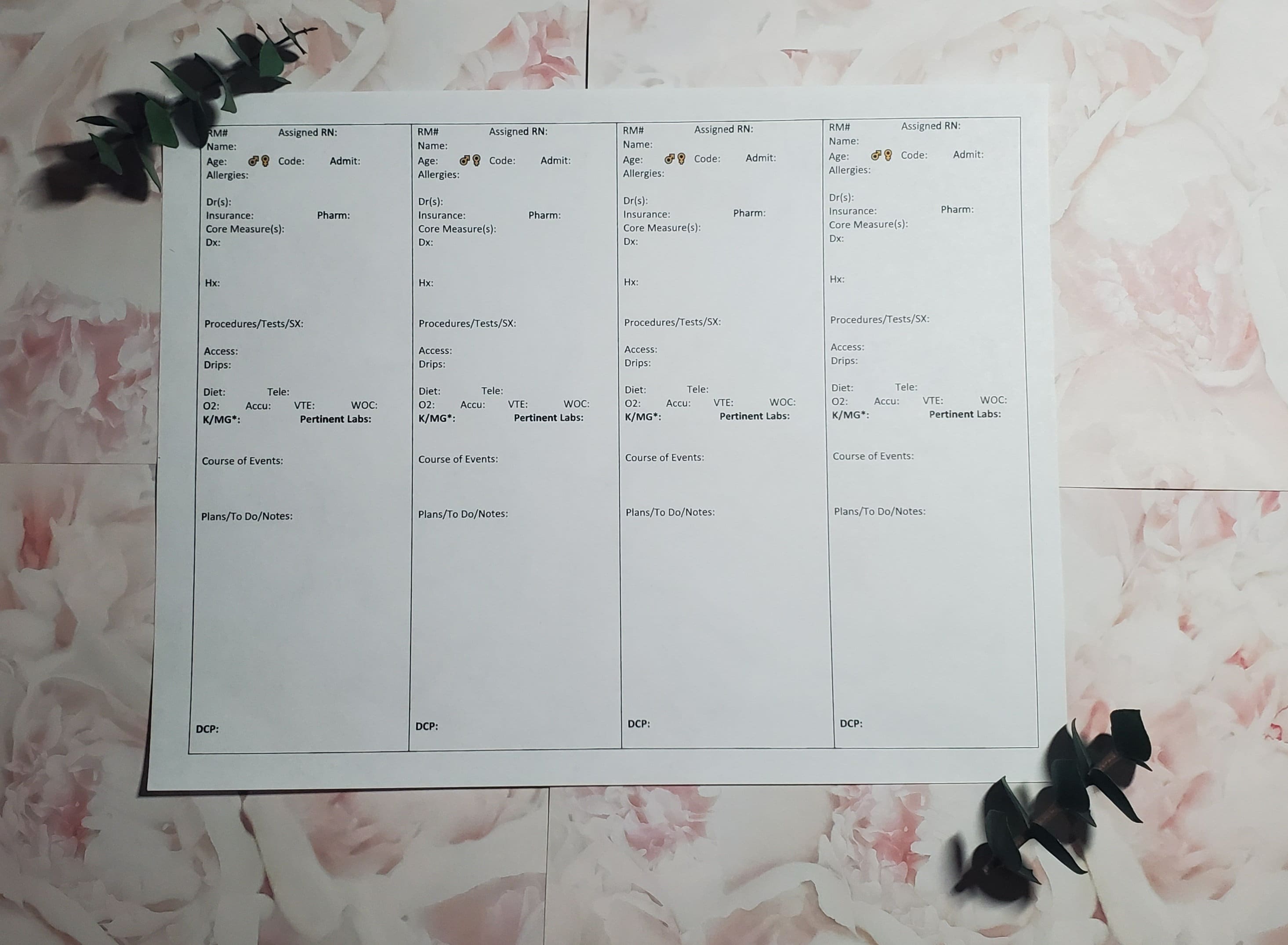 Charge Nurse 21 Patient (Double sided 21 Patients) Brain Report Sheet Inside Charge Nurse Report Sheet Template