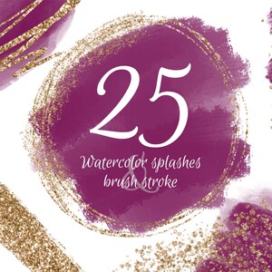 Clipart con pennellate oro e bordeaux, spruzzi di acquerello, tratto pennello, coriandoli, clipart glitter, pennello stampabile, download digitale