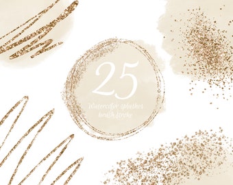 Elements gold and beige splash clipart, watercolor splash, brushe stroke, confetti, glitter clipart, printable brush, digital download