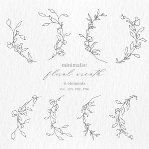 Krans Clipart Line Art Botanische Hand tekenen, handgetekende bloem PNG, Logo Design Element EPS, bruiloft uitnodiging, commercieel gebruik