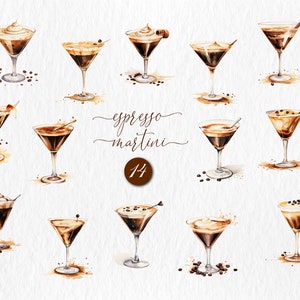 Espresso Martini Watercolor Clipart - Espresso Martini Printable - Espresso Martini Clipart Download - Wedding Menu Cocktails Drink - PNG