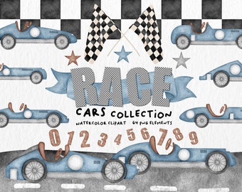 Auto da corsa ad acquerello, auto da corsa d'epoca, auto sportive per neonati, clipart di auto ad acquerello PNG, auto da corsa PNG digitali, neonato ad acquerello
