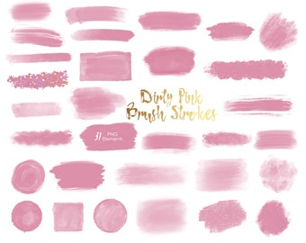 Dirty Pink Brush Strokes clipart, glam brush paint strokes, watercolor design elements, black watercolor brush strokes, paint splatters, PNG