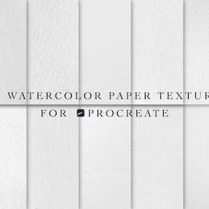 May include: Ten watercolor paper textures for Procreate, a digital art app. The textures are white and have different grain patterns.