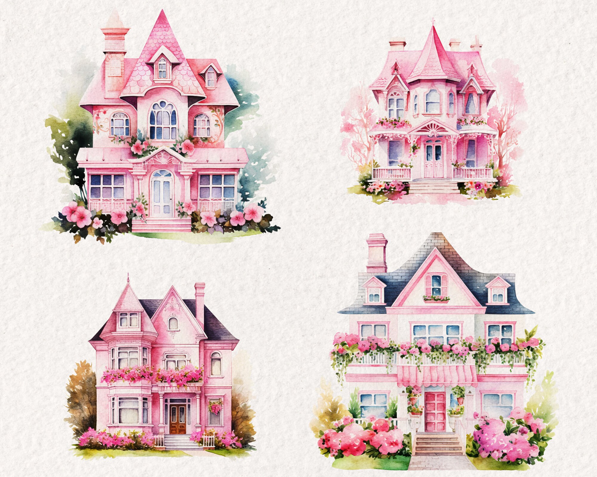 Watercolor Dream House Clipart - Watercolor Pink House Digital Download ...