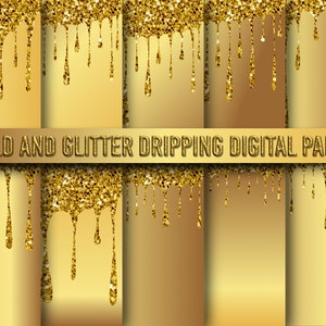 Tropfendes goldfarbenes Digitales Papier, Glitzer- und Folienhinterhen mit Frosttropfen druckbares Scrapbook-Papier für kommerzielle Nutzung