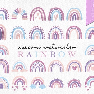 Unicorn Watercolor Rainbow Clipart,  Watercolor Rainbow, Boho Rainbow Clipart, Beautiful Rainbow, Cute, Watercolor Rainbow Clipart set,