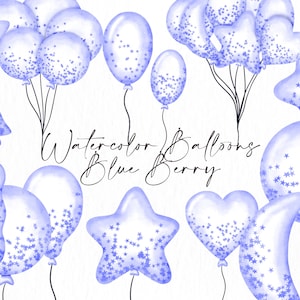 Watercolor Blue Balloons Clipart, Balloons Clipart Set, Birthday Clipart, Balloon Watercolor Clipart, Birthday Balloon, Baby Boy Clipart