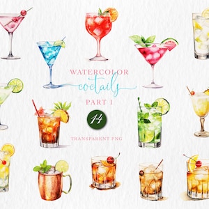 Aquarelle Cocktails Drink Bundle - Cocktails PNG - Cocktail Collection - Clipart Party - Drink Menu - Cocktails de mariage - PNG Télécharger