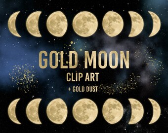 Digitaler Gelber Mond, Mondphasen Clipart, Galaxy Clipart, Mond Overlays, Sterne Overlays, Mond Kreis, Sofort Download, Design Elemente