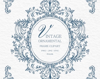 Marco ornamental vintage / Bordes antiguos elegantes / PNG SVG digital / Diseño de escudo de boda / Canva editable / Ornamental victoriano