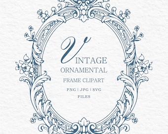 Conjunto de imágenes prediseñadas de marcos ornamentales vintage / 3 marcos barrocos de alta calidad / SVG PNG JPG / Totalmente editable en Canva / Marco victoriano para boda