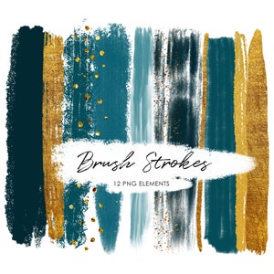 Watercolor Brush Strokes Splashes – Clip Art –Navy -Gold foil- Hand Painted- glitter -Planner Stickers -confetti