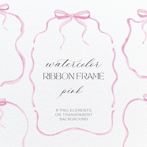 Aquarel lijst strik en linten roze, bruiloft aquarel clipart, gratis commercieel gebruik, digitale download, pastel randen, pastel png