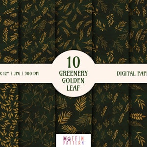 Floral Gold Digital Paper, Emerald Textures, Green and Gold Backgrounds, Luxury Green Textures, Floral paper,leaves patterns, Commercial Use