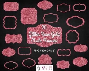 Shape Silhouette Frames ClipArt, Glitter Frames Clipart, RoseGold Vintage Gift Tags, Glitter Frames, Png glitter vintage frames
