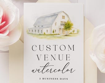 Retrato personalizado de lugar de boda / Ilustración personalizada de acuarela de edificio / Estilo pintado a mano / Descarga digital de impresiones para invitaciones