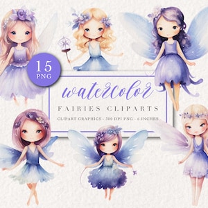 Watercolor Cute Fairies Cliparts - Fairy Watercolor clipart - Magical Fairy - Nursery Clipart - PNG Download