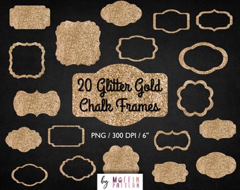 Gold glitter Frames, Vintage Frames Clipart, Golden Sparkle Bokeh Digital Border Clip Art for Scrapbooking or Weddings, instant download