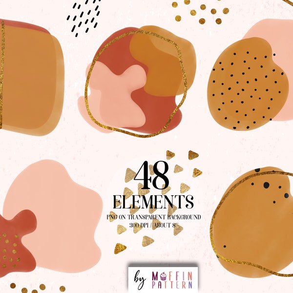 Modern Abstract shapes clipart, Rusty Abstract Elements Earth Colors, well art, soft beige, png ,