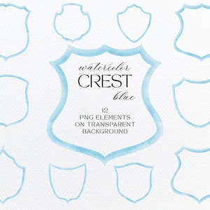 Blue Watercolor Crest, Watercolor Crest Logo, Hand Painted Blue Watercolor Crest, Digital Blue Watercolor Crest, Wedding invitation